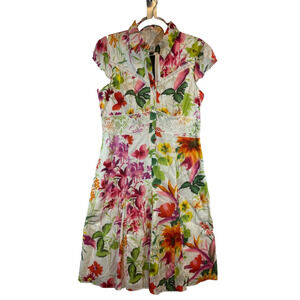 NEW Laundry Shelli Segal Mid Dress $235 Size 12 Floral Lace Lined Button D21